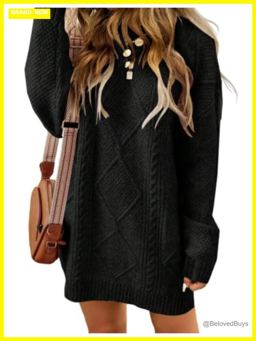 Women's Cable Knit Sweater Dress Oversized Long Sleeve Crew Neck Pullover